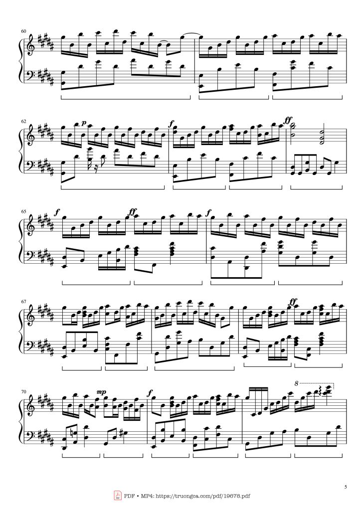 Page 5 of the piano sheet music PDF – Flower Dance Sheet Piano by DJ Okawari