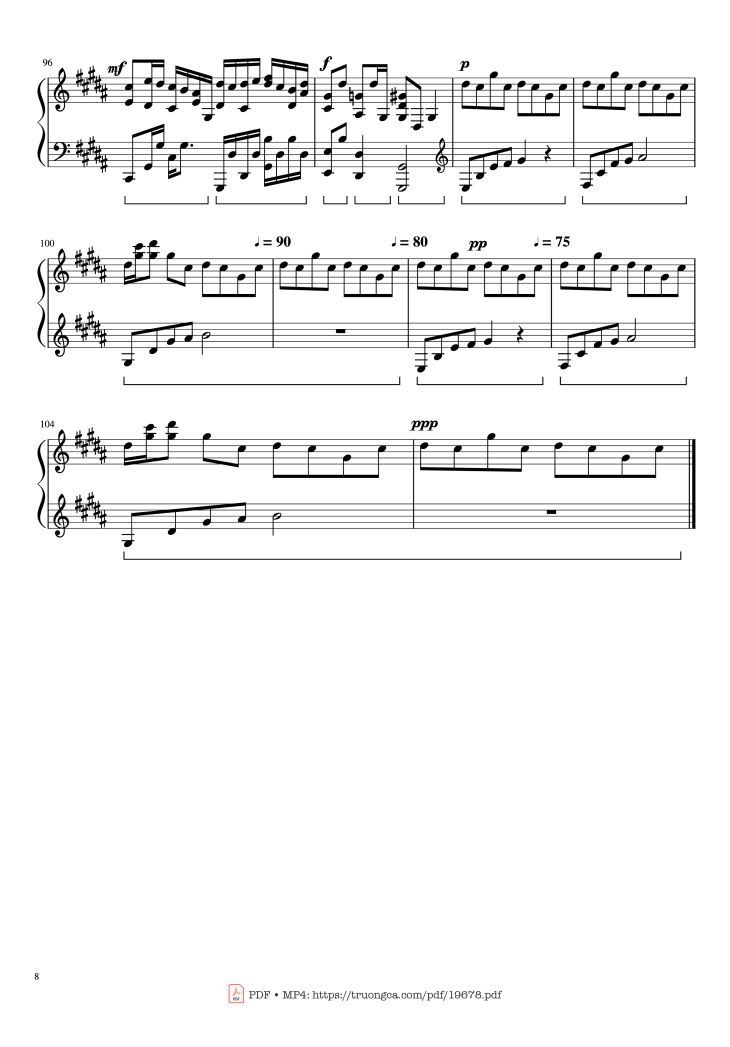 Page 8 of the piano sheet music PDF – Flower Dance Sheet Piano by DJ Okawari