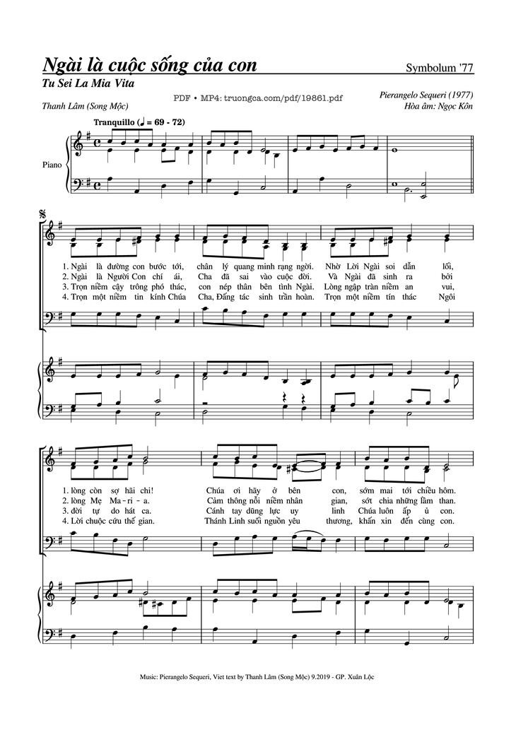 Page 1 of the piano sheet music PDF – Ngài là cuộc sống của con Sheet đệm Piano by Thanh Lâm