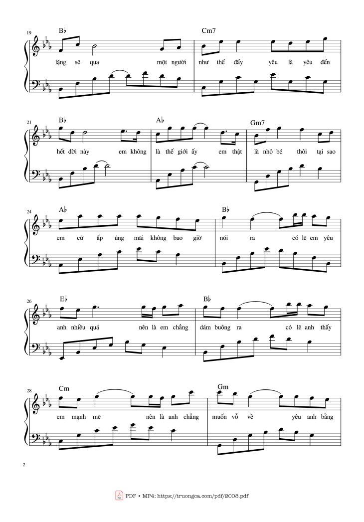 Page 2 of the piano sheet music PDF – Đừng yêu nữa, em mệt rồi Piano by Nguyễn Phúc Thiện