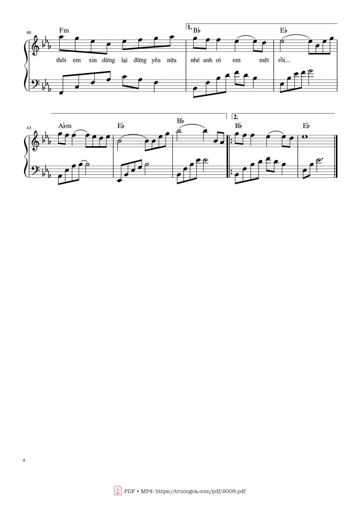 Page 4 of the piano sheet music PDF – Đừng yêu nữa, em mệt rồi Piano by Nguyễn Phúc Thiện