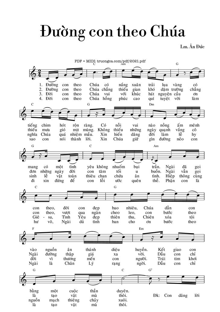 Page 1 of the piano sheet music PDF – Đường con theo Chúa by Lm. Ân Đức