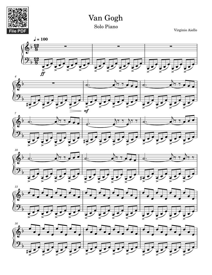 Page 1 of the piano sheet music PDF – Van Gogh Sheet Piano by Howtopiano1