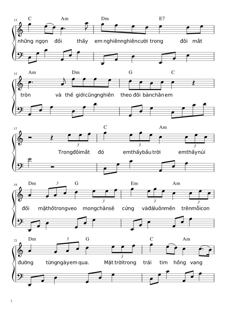 Page 2 of the piano sheet music PDF – Nấu ăn cho em Sheet Piano by Đen Vâu - PiaLinh