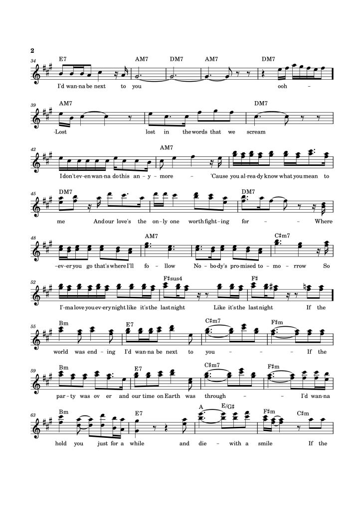Page 2 of the piano sheet music PDF – Die With A Smile Sheet Piano by Stect