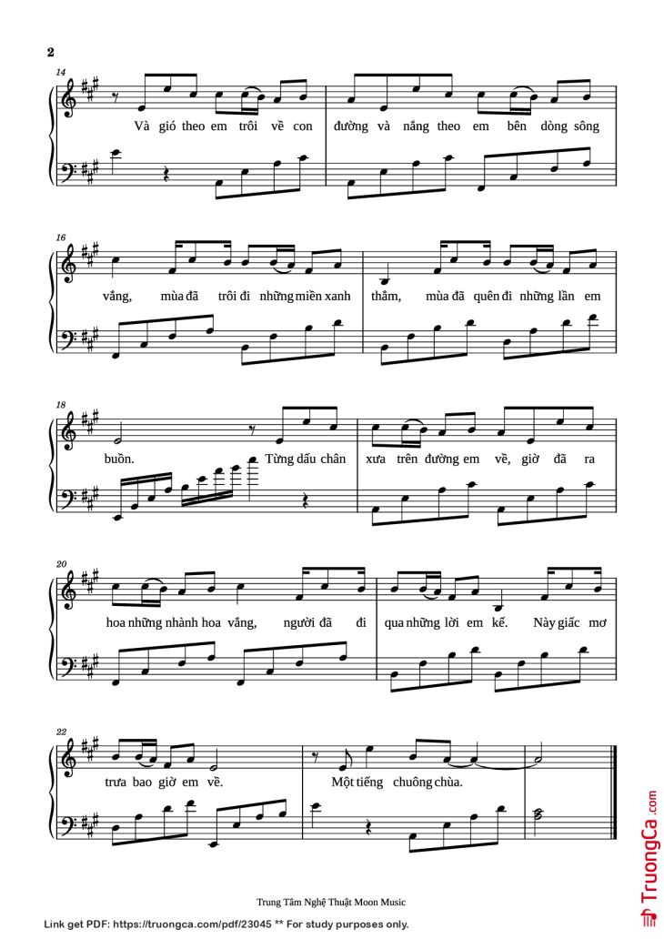 Page 2 of the piano sheet music PDF – Giấc Mơ Trưa Piano by Giáng Son