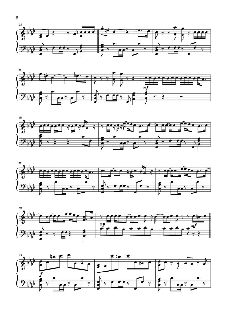 Page 2 of the piano sheet music PDF – 3D (Alternate Ver.) Sheet Piano by Jung Kook (BTS)