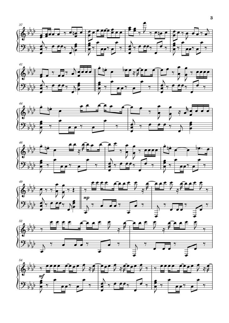Page 3 of the piano sheet music PDF – 3D (Alternate Ver.) Sheet Piano by Jung Kook (BTS)