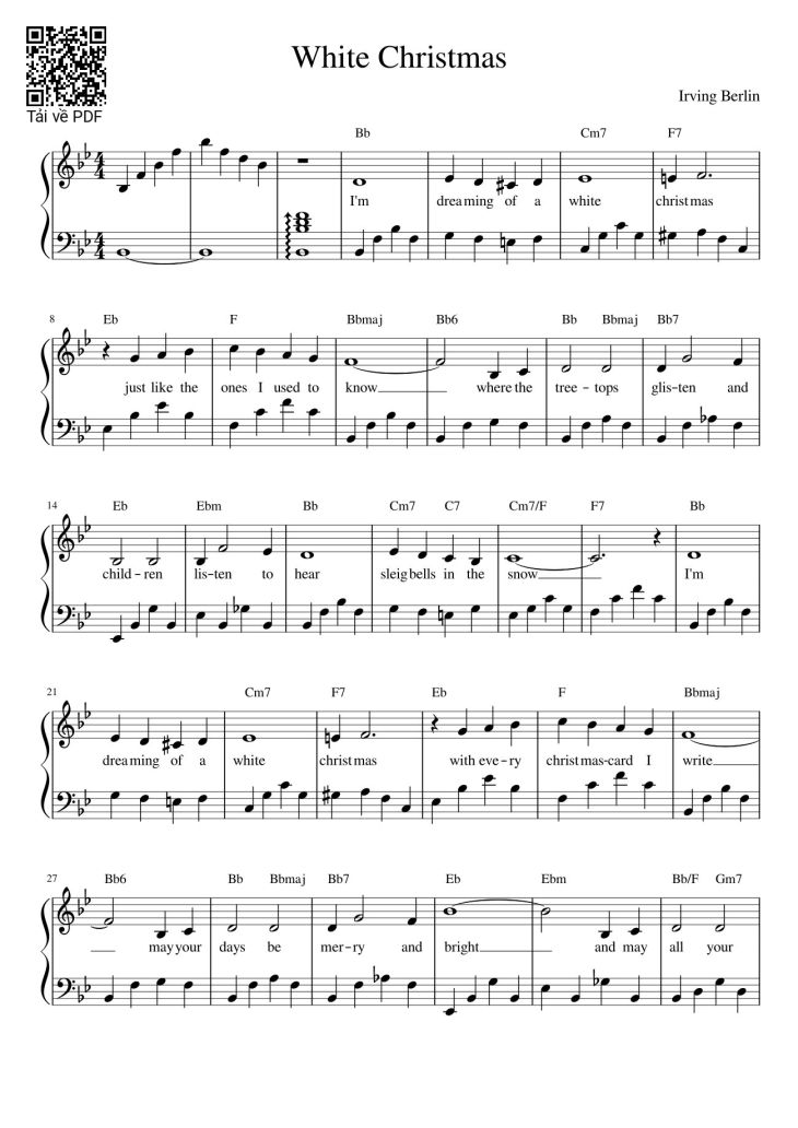 Page 1 of the piano sheet music PDF – White Christmas Sheet Piano by Johannaelvira01