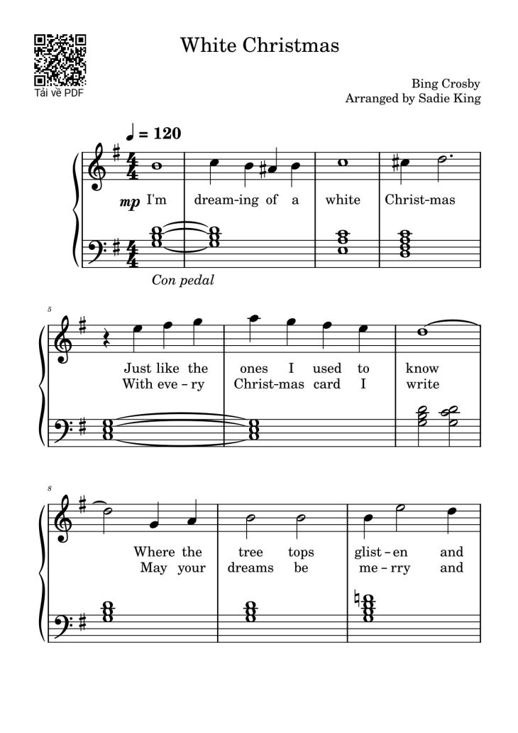 Page 1 of the piano sheet music PDF – White Christmas Sheet Piano by Bing Crosby
