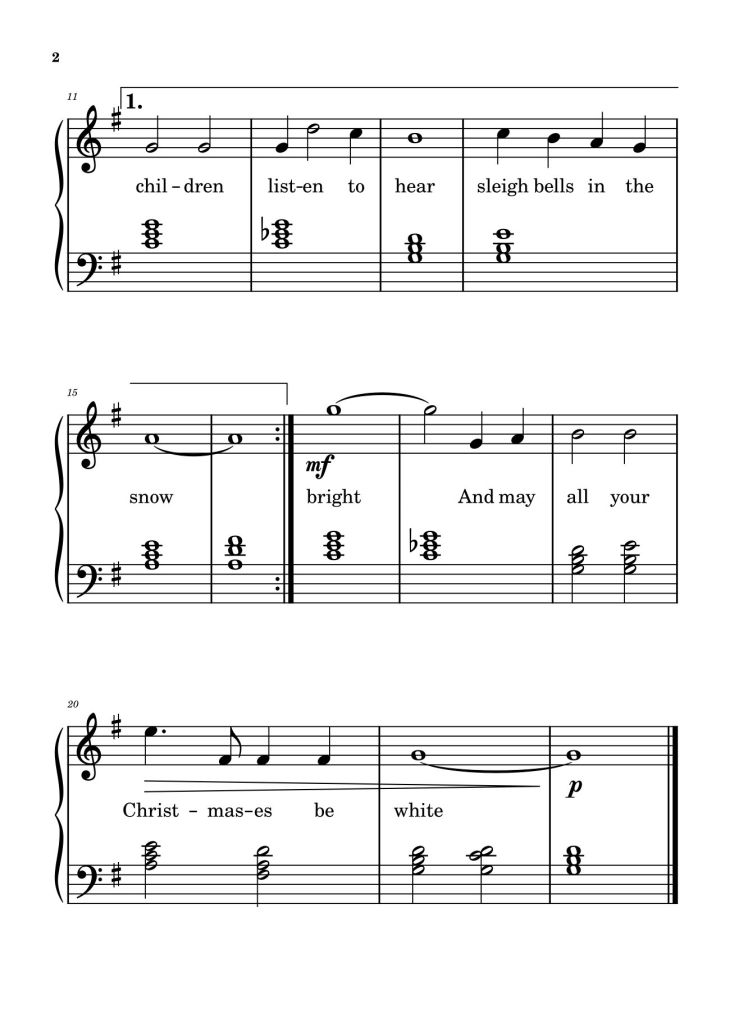 Page 2 of the piano sheet music PDF – White Christmas Sheet Piano by Bing Crosby
