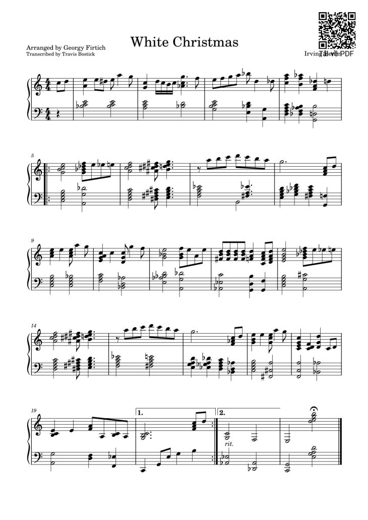 Page 1 of the piano sheet music PDF – White Christmas Sheet Piano by Travisbostick