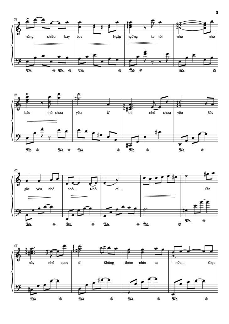 Page 3 of the piano sheet music PDF – Nhỏ ơi Sheet Piano by Đào Quang Nhật