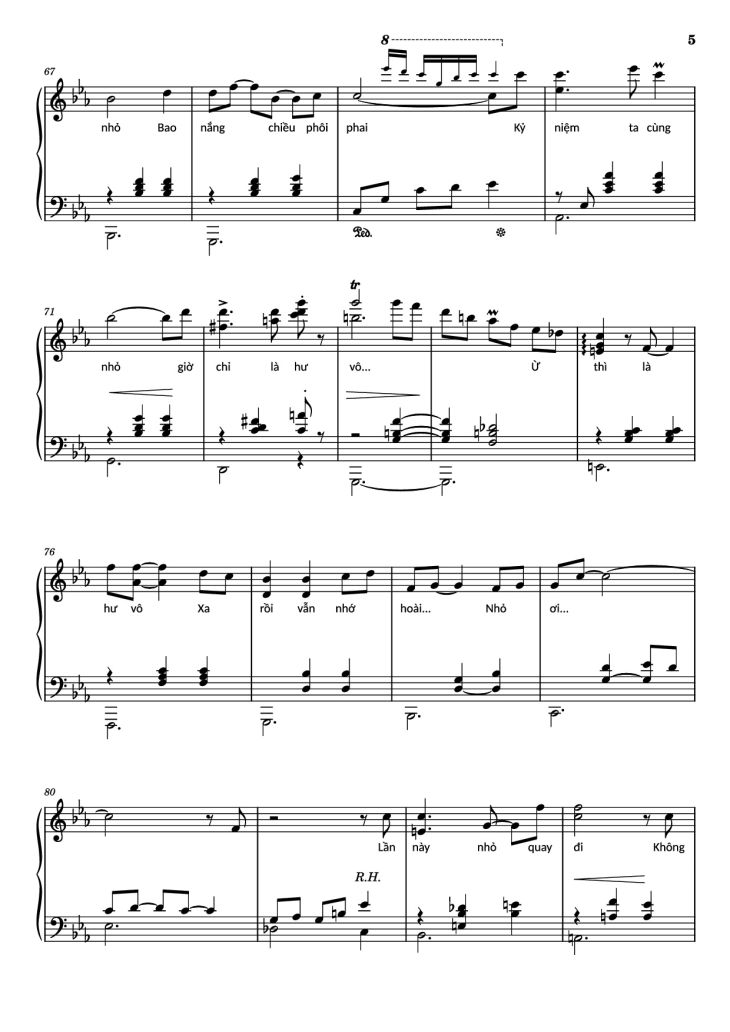 Page 5 of the piano sheet music PDF – Nhỏ ơi Sheet Piano by Đào Quang Nhật