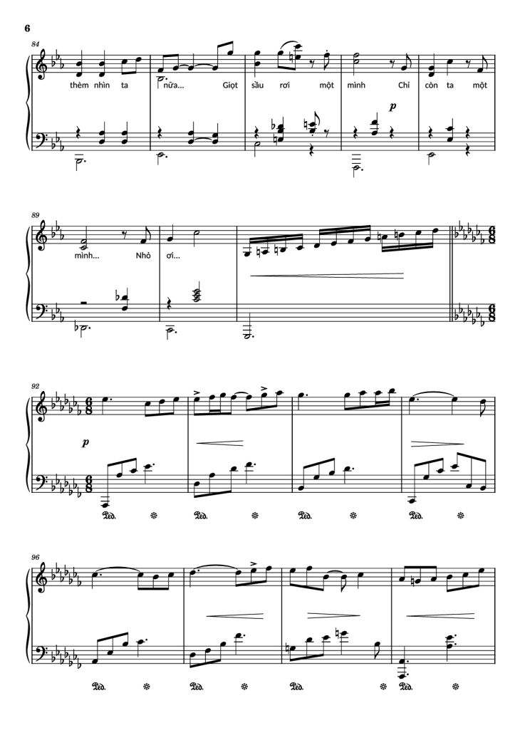 Page 6 of the piano sheet music PDF – Nhỏ ơi Sheet Piano by Đào Quang Nhật