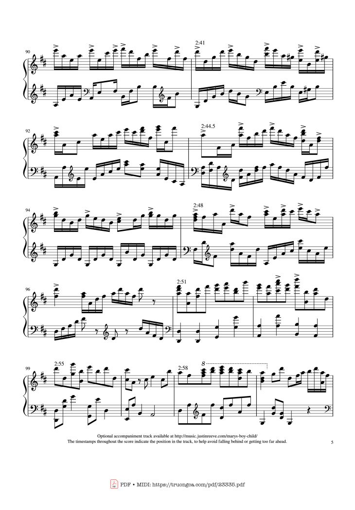 Page 5 of the piano sheet music PDF – Mary
