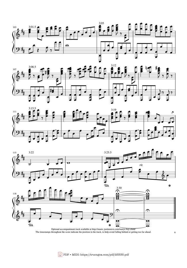 Page 6 of the piano sheet music PDF – Mary