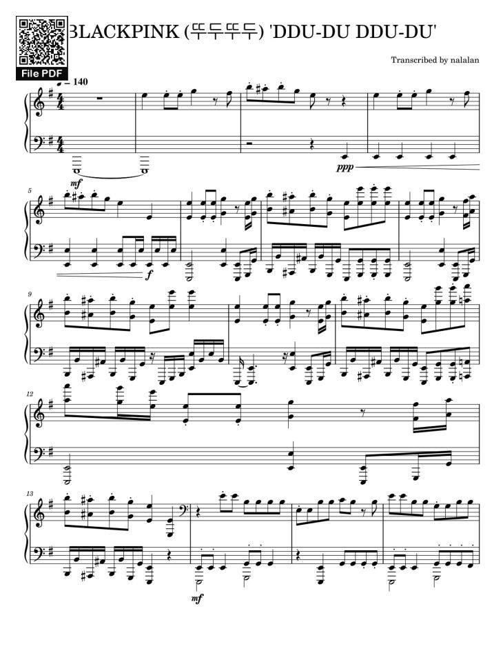 Page 1 of the piano sheet music PDF – BLACKPINK (뚜두뚜두) 