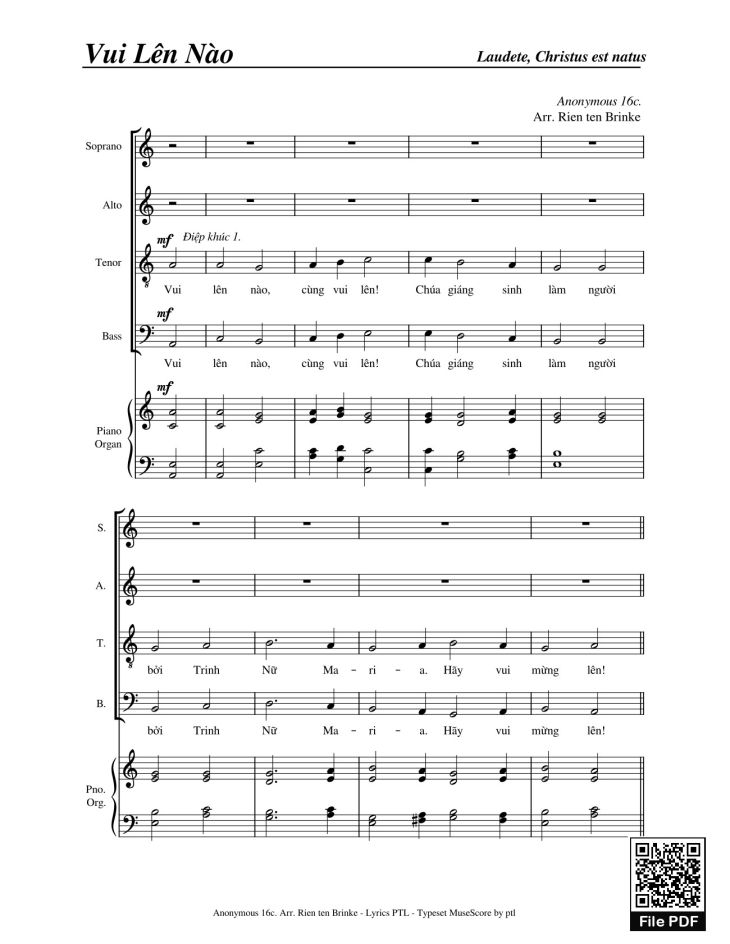 Page 1 of the piano sheet music PDF – Vui Lên Nào (4 bè SATB, GAUDETE) by Giang Tâm