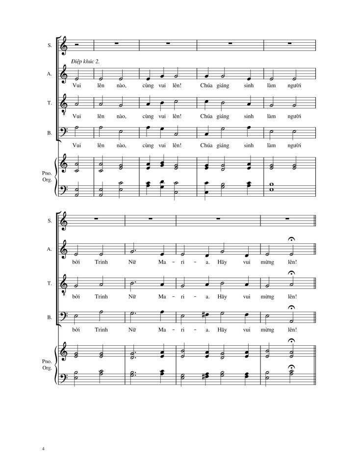 Page 4 of the piano sheet music PDF – Vui Lên Nào (4 bè SATB, GAUDETE) by Giang Tâm