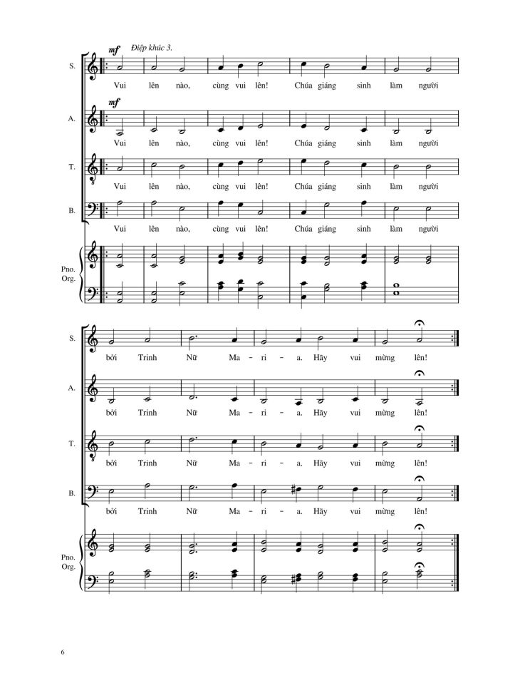 Page 6 of the piano sheet music PDF – Vui Lên Nào (4 bè SATB, GAUDETE) by Giang Tâm