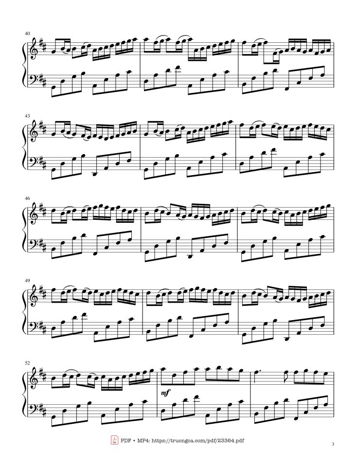 Page 3 of the piano sheet music PDF – Canon in D Sheet Piano by Lemontart