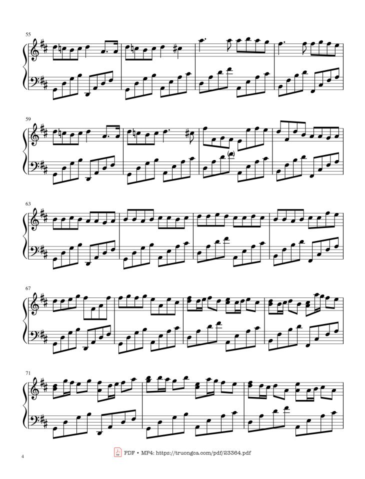 Page 4 of the piano sheet music PDF – Canon in D Sheet Piano by Lemontart