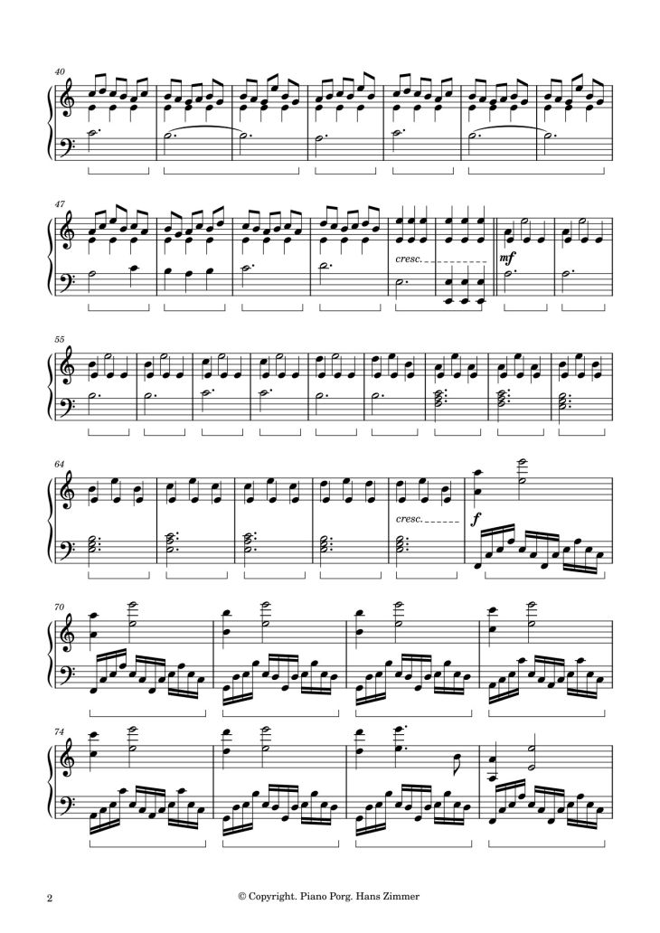 Page 2 of the piano sheet music PDF Piano – Interstellar Piano Sheet by Hans Zimmer