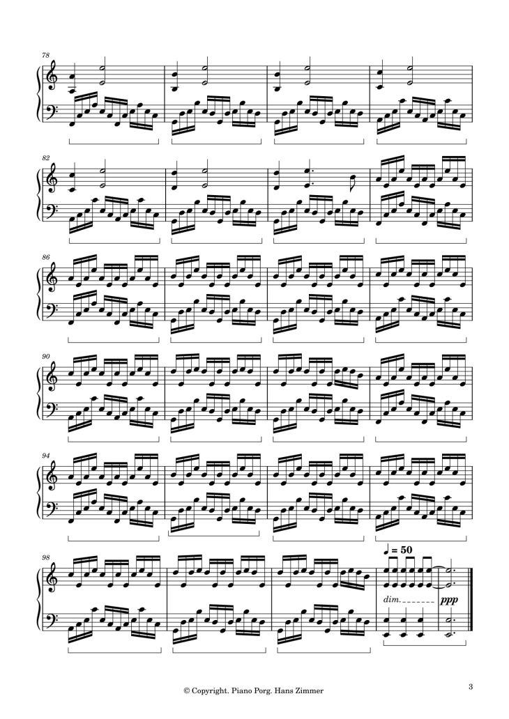Page 3 of the piano sheet music PDF Piano – Interstellar Piano Sheet by Hans Zimmer