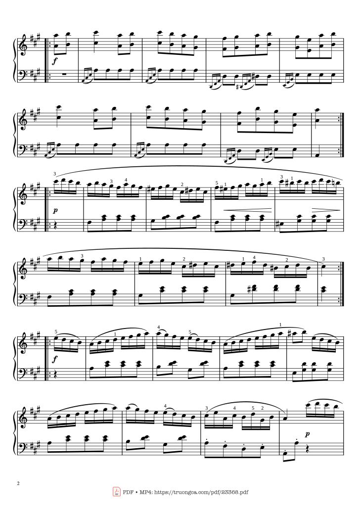 Page 2 of the piano sheet music PDF Piano – Rondo Alla Turca - Marche Turque - Turkish March fingered Piano by PapyPiano