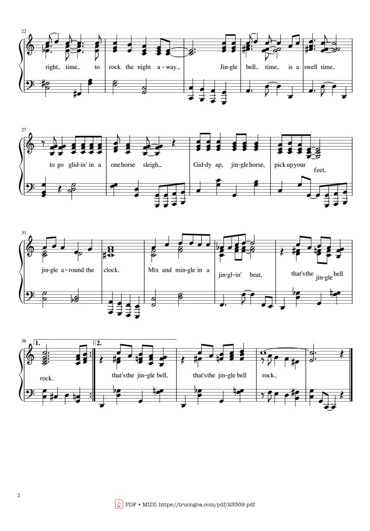 Page 2 of the piano sheet music PDF – Jingle Bell Rock Sheet Piano by SkyRecon5000