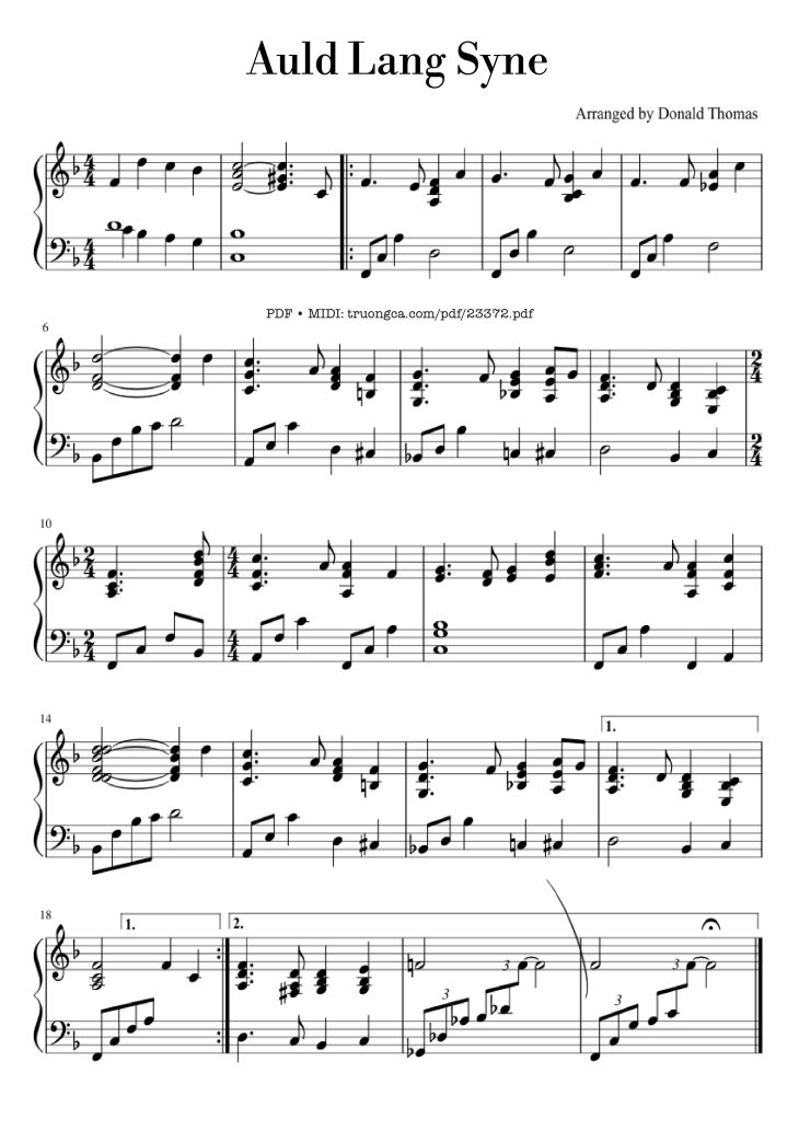 Page 1 of the piano sheet music PDF – Auld Lang Syne Sheet Piano by Pianomaestro1212
