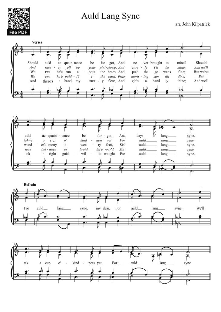 Page 1 of the piano sheet music PDF – Auld Lang Syne Sheet Piano by Nicolas