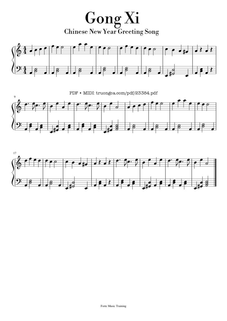 Page 1 of the piano sheet music PDF – Gong Xi (Chinese New Year Greeting Song) Sheet Piano by FMT
