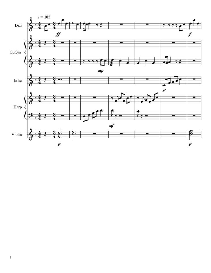 Page 2 of the piano sheet music PDF – Traditional Chinese Music Sheet Violin by TheLight OI