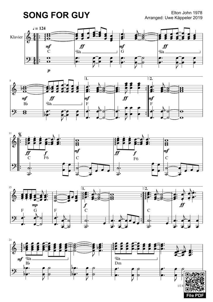 Page 1 of the piano sheet music PDF – SONG FOR GUY Sheet Piano by Elton John 1978