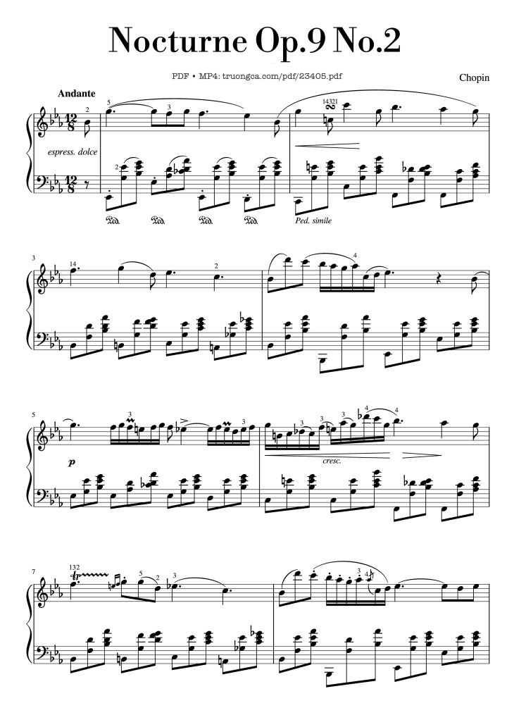 Page 1 of the piano sheet music PDF – Nocturne Op.9 No.2 Sheet Piano by Chopin