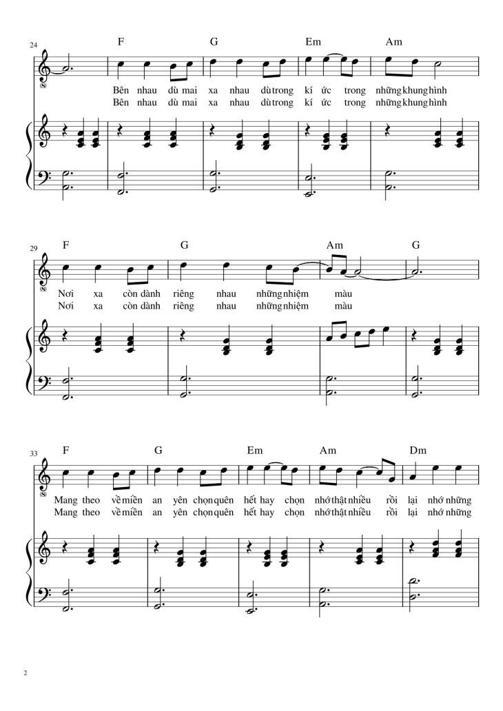 Page 2 of the piano sheet music PDF – Nhắm Mắt Thấy Mùa Hè (đệm hát) by Nguyên Hà