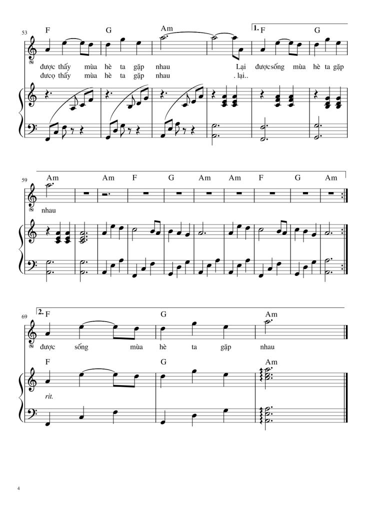 Page 4 of the piano sheet music PDF – Nhắm Mắt Thấy Mùa Hè (đệm hát) by Nguyên Hà
