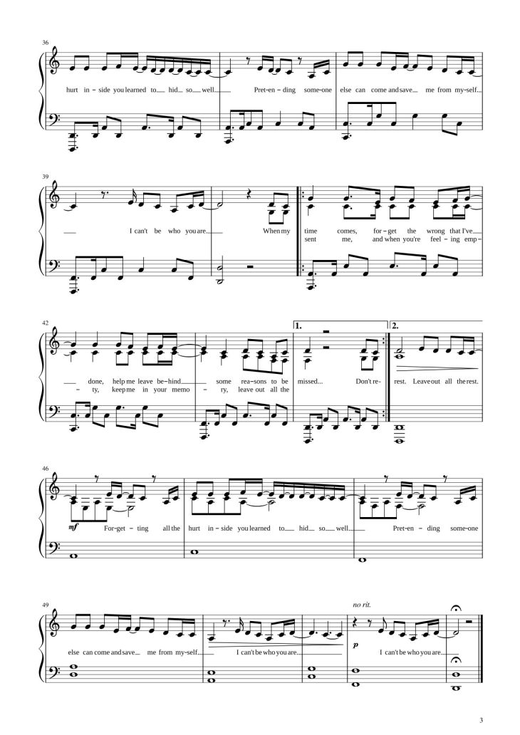 Page 3 of the piano sheet music PDF Piano – Leave out all the rest Sheet Piano by Linkin Park