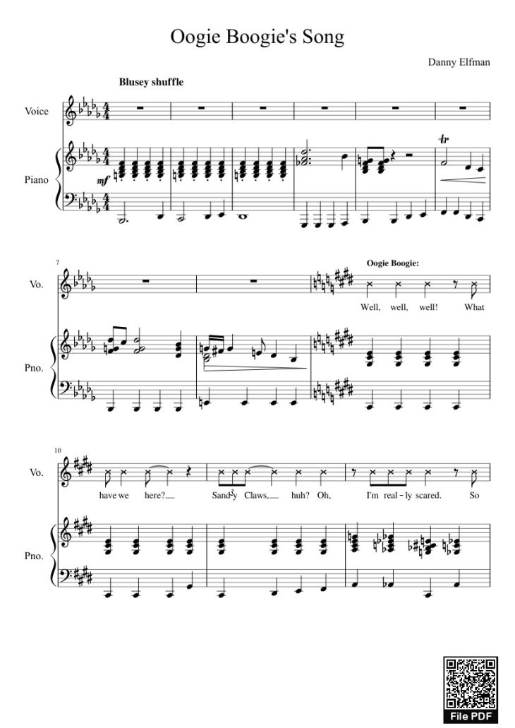 Page 1 of the piano sheet music PDF – Oogie Boogie