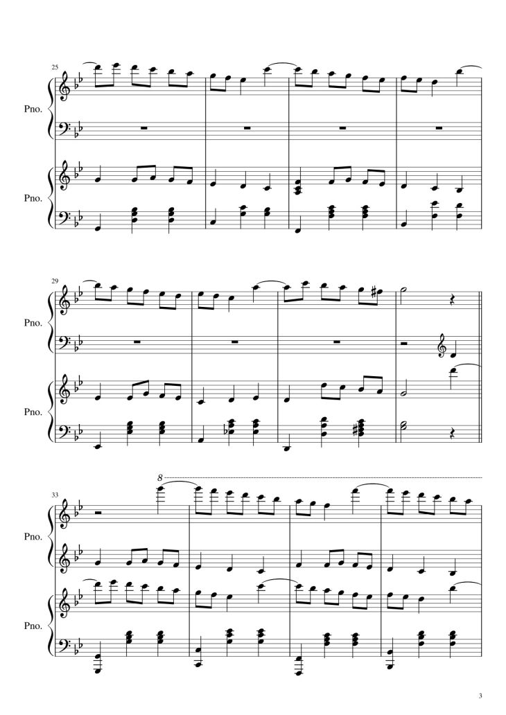 Page 3 of the piano sheet music PDF – We Wish You  A Merry Christmas Sheet Piano by Hazel Nguyen