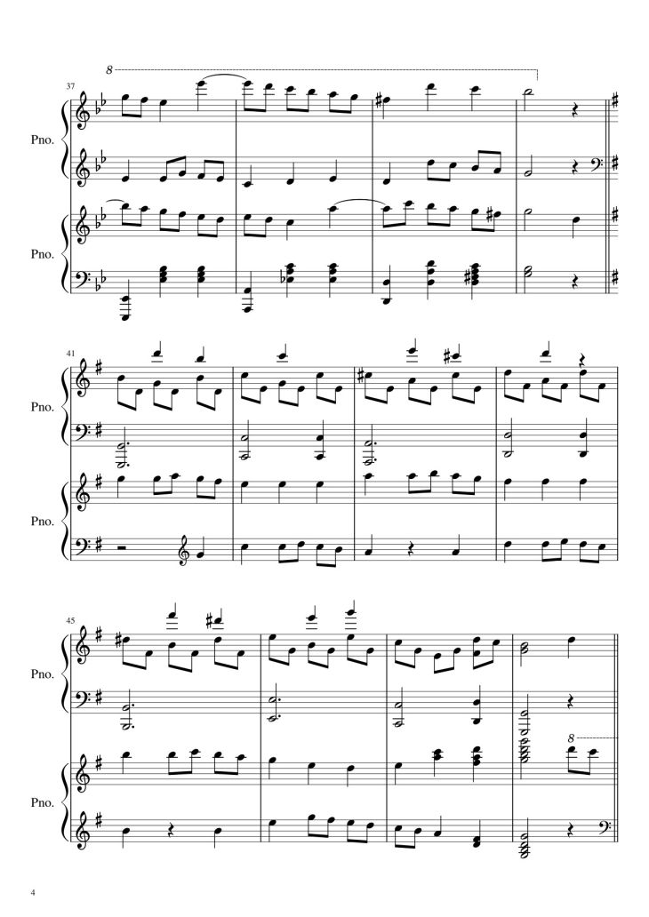 Page 4 of the piano sheet music PDF – We Wish You  A Merry Christmas Sheet Piano by Hazel Nguyen