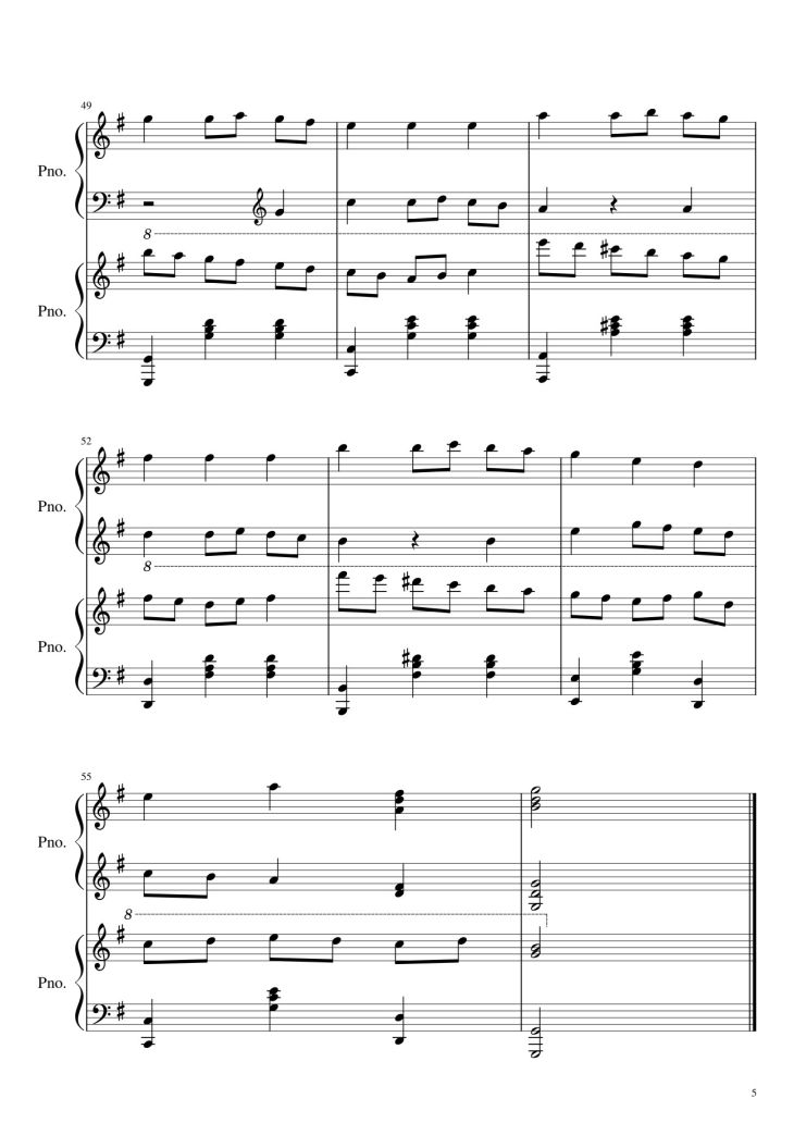 Page 5 of the piano sheet music PDF – We Wish You  A Merry Christmas Sheet Piano by Hazel Nguyen
