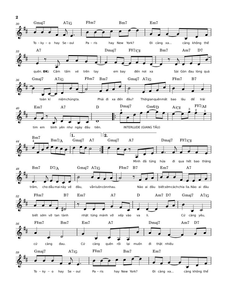 Page 2 of the piano sheet music PDF – SÀI GÒN ĐAU LÒNG QUÁ by Hứa Kim Tuyền