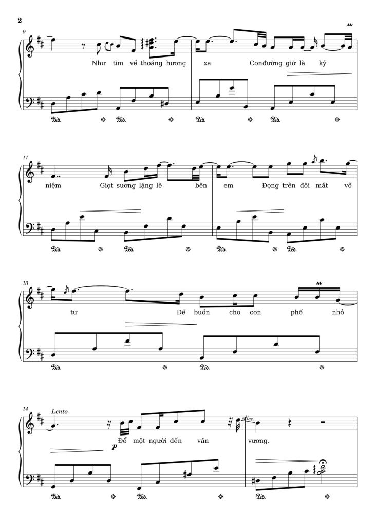 Page 2 of the piano sheet music PDF – Phố xa Sheet Piano by Lê Quốc Thắng