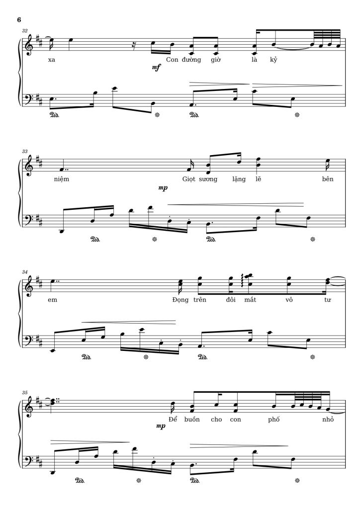 Page 6 of the piano sheet music PDF – Phố xa Sheet Piano by Lê Quốc Thắng