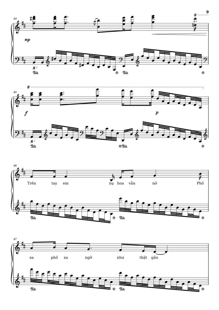 Page 9 of the piano sheet music PDF – Phố xa Sheet Piano by Lê Quốc Thắng