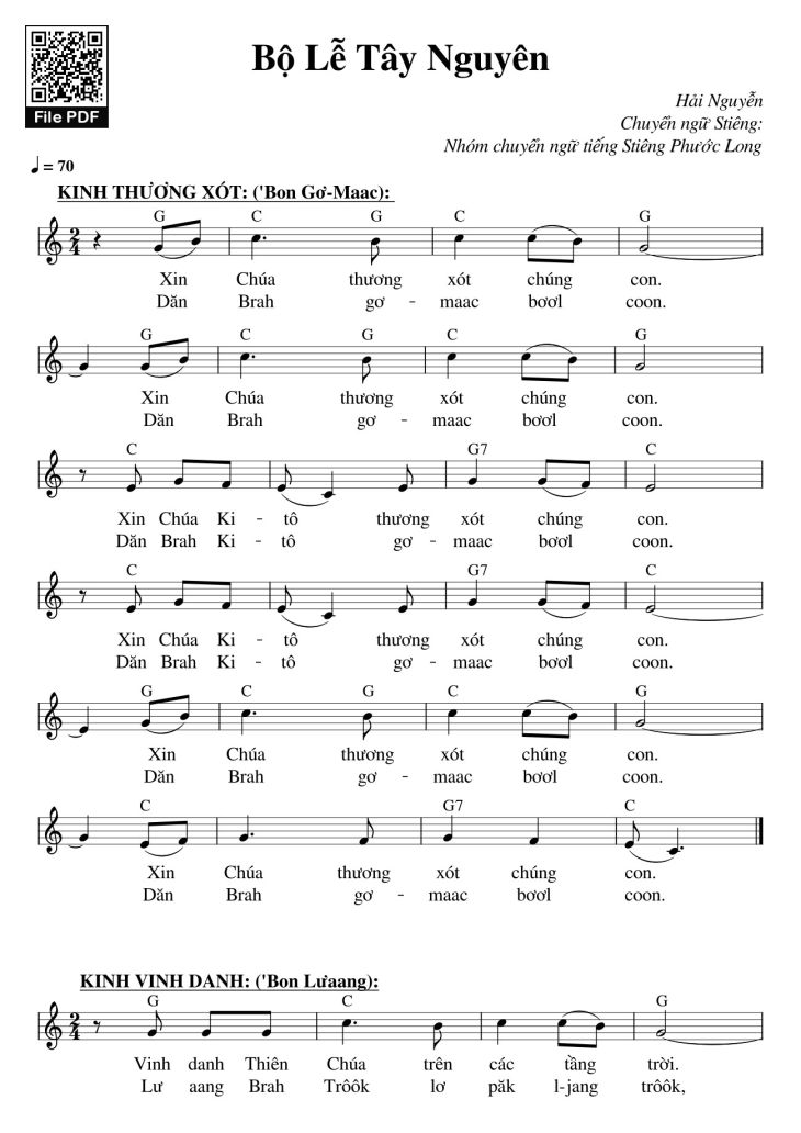 Page 1 of the piano sheet music PDF – Bộ Lễ Tây Nguyên by Hải Nguyễn