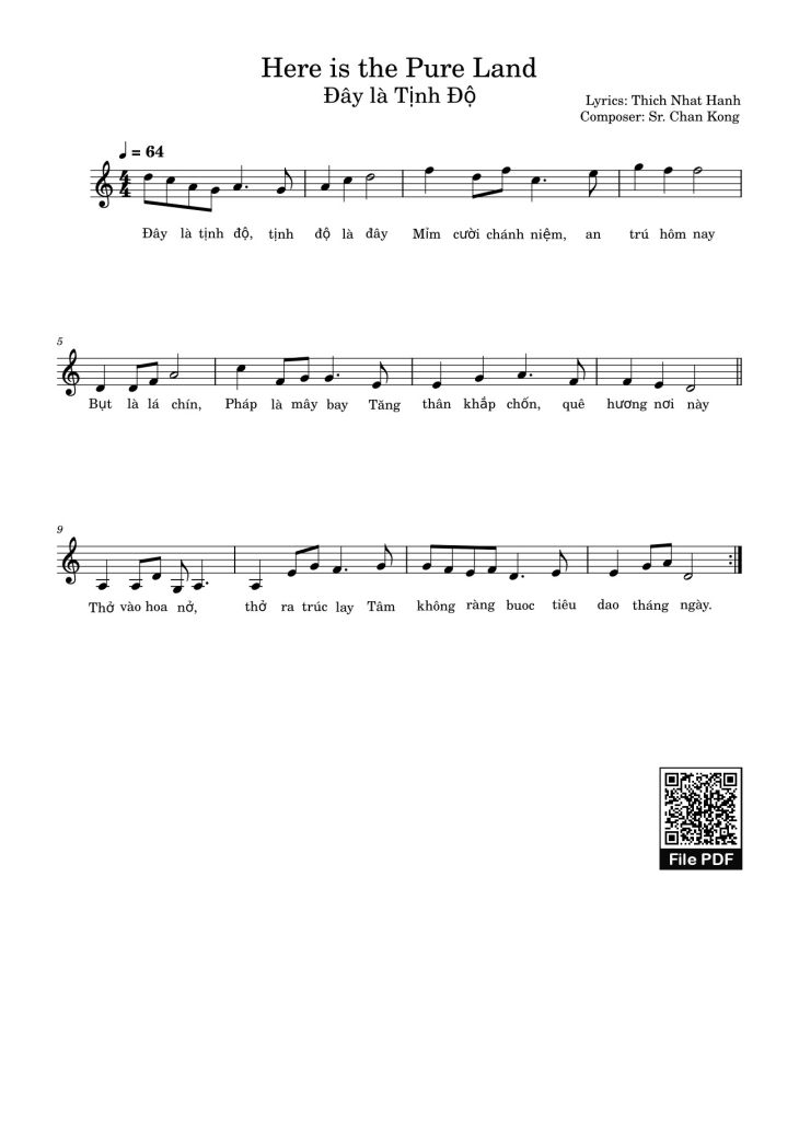Page 1 of the piano sheet music PDF – Here is the Pure Land
Đây là Tịnh Độ Sheet Piano by  Thich Nhat Hanh